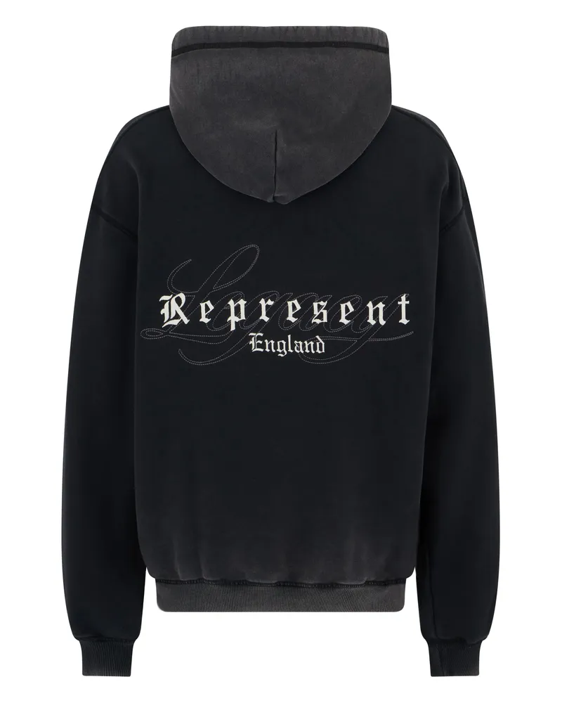 REPRESENT Men Hoodie With Embroidered Logo, Grey Cotton Jumpers Sweater Black