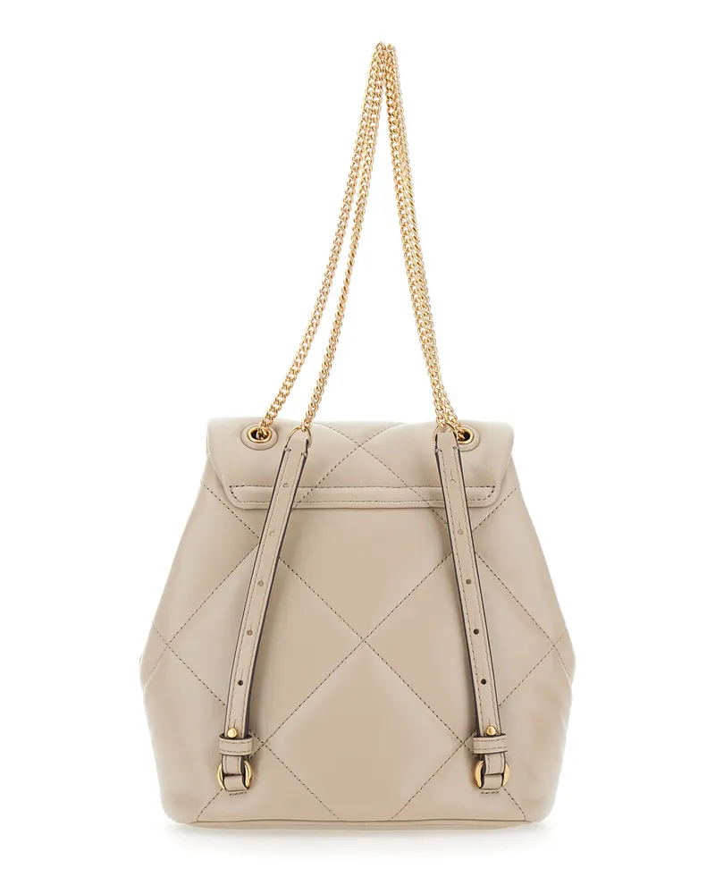 Tory Burch Women's Backpack Kira Quilted Beige Leather Cow Backpacks Beige