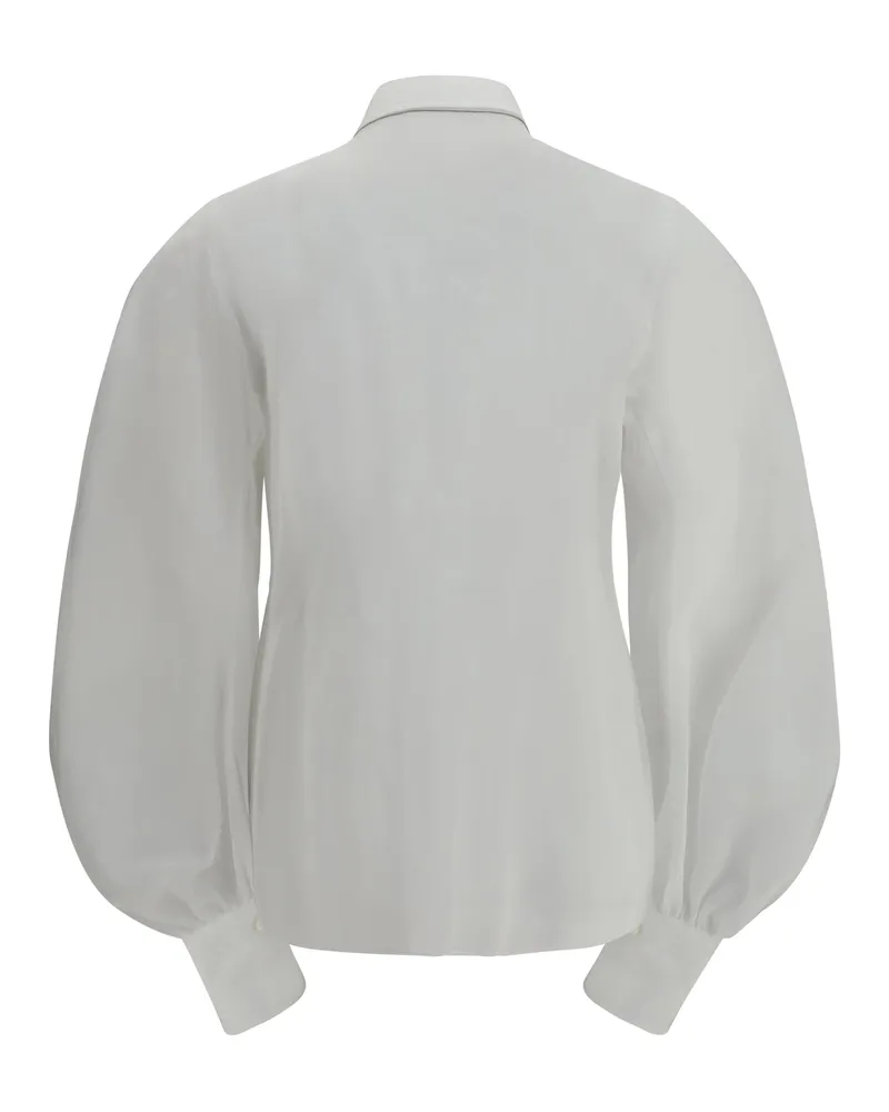 Brunello Cucinelli Women's Lantern Sleeve Blouse White Cotton Shirt White