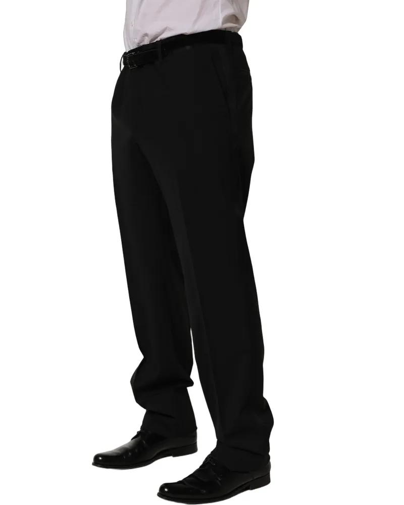 Dolce & Gabbana Men's Virgin Wool Tapered Leg Trousers Black Silk Black