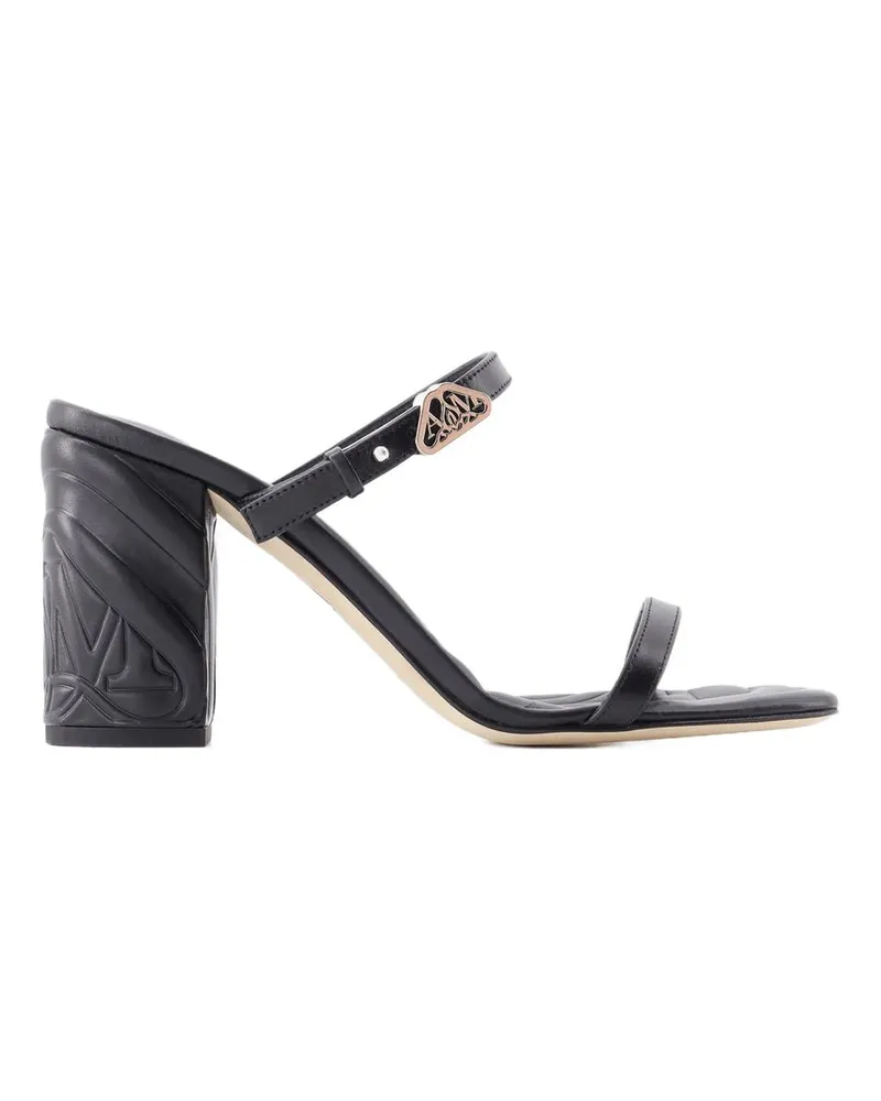 Alexander McQueen Women's Seal Heeled Sandal Black Calfskin Heels Black