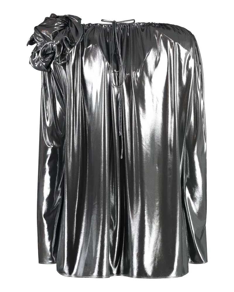 Magda Butrym Women's Ruffled Bow-Back Blouse Silver Polyester Blouses Shirt Silver