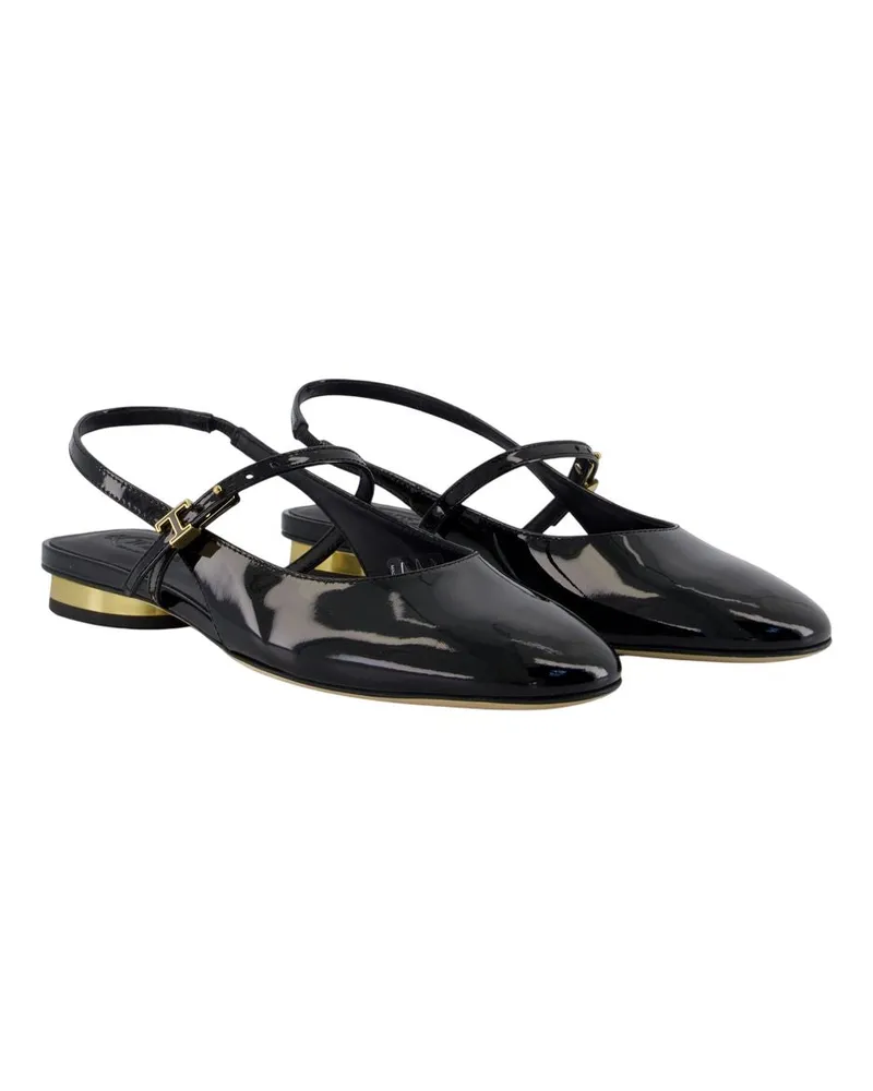 TOD'S Women's Patent Leather Slingback Flat Black Calfskin Black