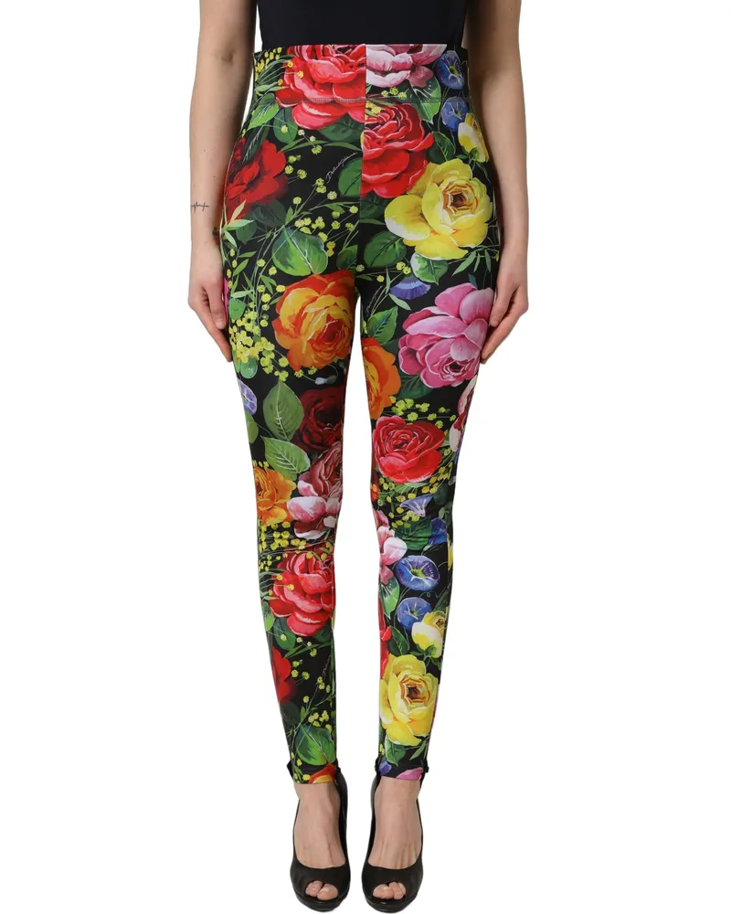 Dolce & Gabbana Women Floral Stretch Jersey Leggings Multicolor Elastane Nylon Polyester Multicolor