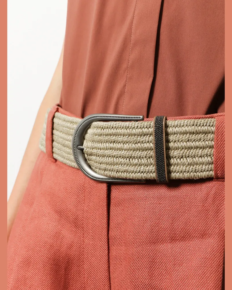 Brunello Cucinelli Women's Belt Linen Shiny Loop Beige Beige