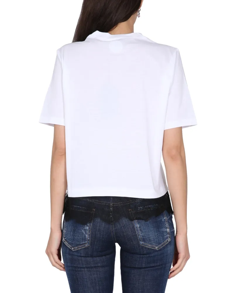 Dsquared2 Logo-Printed Cropped Cotton T-Shirt — White White