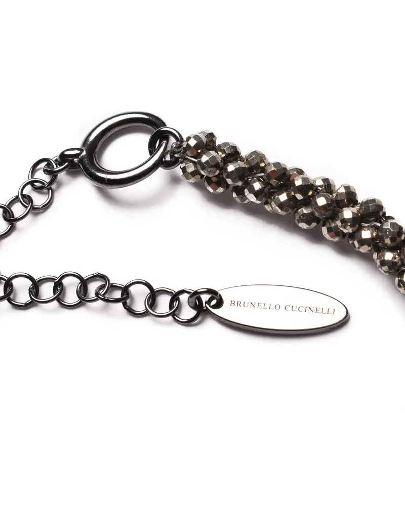 Brunello Cucinelli Womens Silver Pyrite Glass Bead Choker Bijoux Silver
