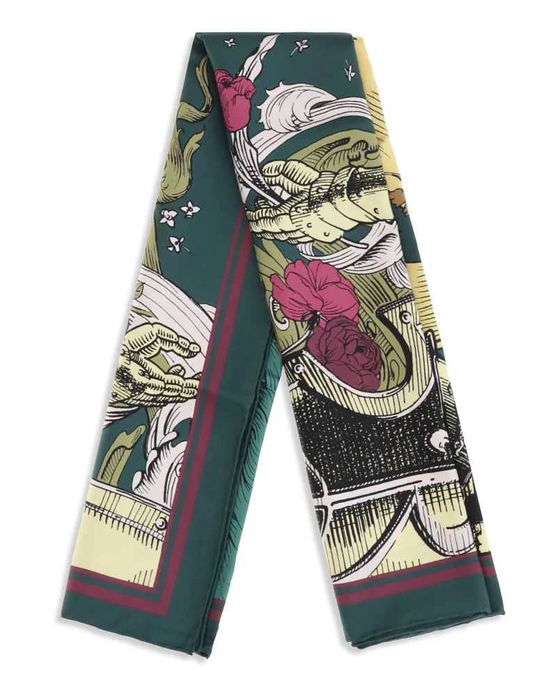 Burberry Men's Silk Scarf Etched Knight Emerald Green Scarfs Green