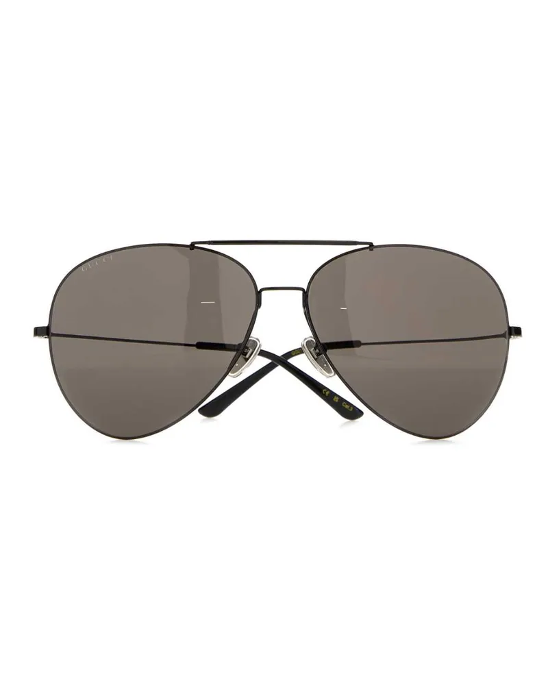 Gucci Men's Black Metal Pilot Sunglasses Blackblackgrey Exterior: Occhiali Da Sole Black