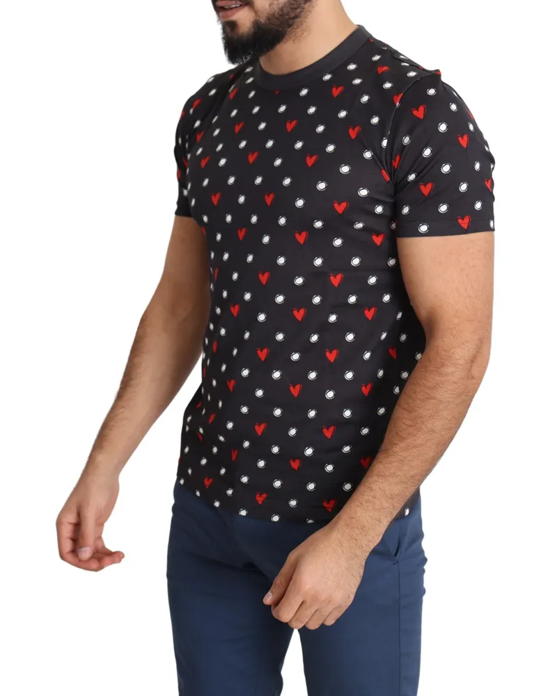 Dolce & Gabbana Dark Gray Hearts Print Cotton Men T-Shirt Gray
