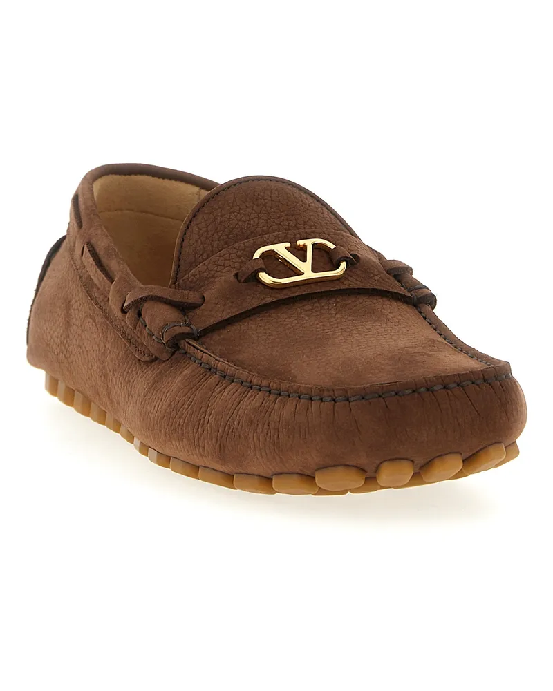 Valentino Garavani Men's Brown Calfskin Slip-On Loafers Brown