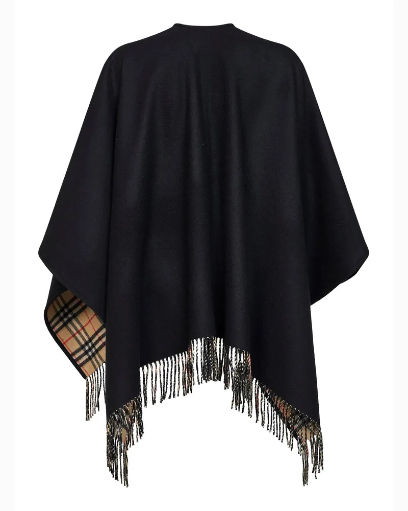 Burberry Women's Cape Reversible Wool Black-Sand Beige Capes Jacket Black