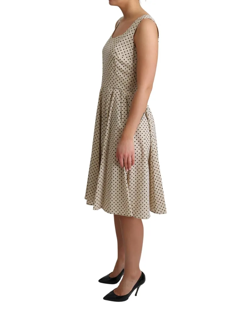 Dolce & Gabbana Women's Beige Polka Dotted Cotton A-Line Dress Beige