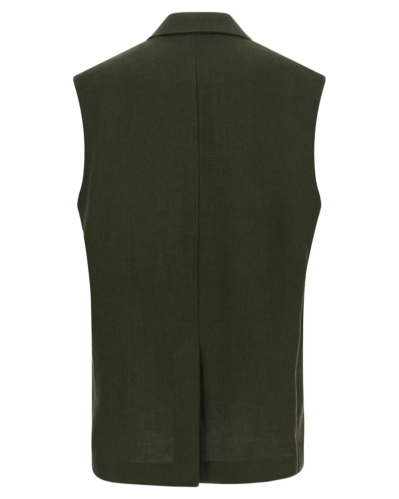 Max Mara Women's Bicolor Linen Sleeveless Jacket Clothing Green