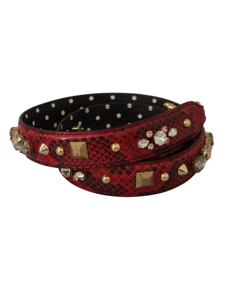 Dolce & Gabbana Women's Red Python Leather Crystals Reversible Shoulder Strap Bag Red
