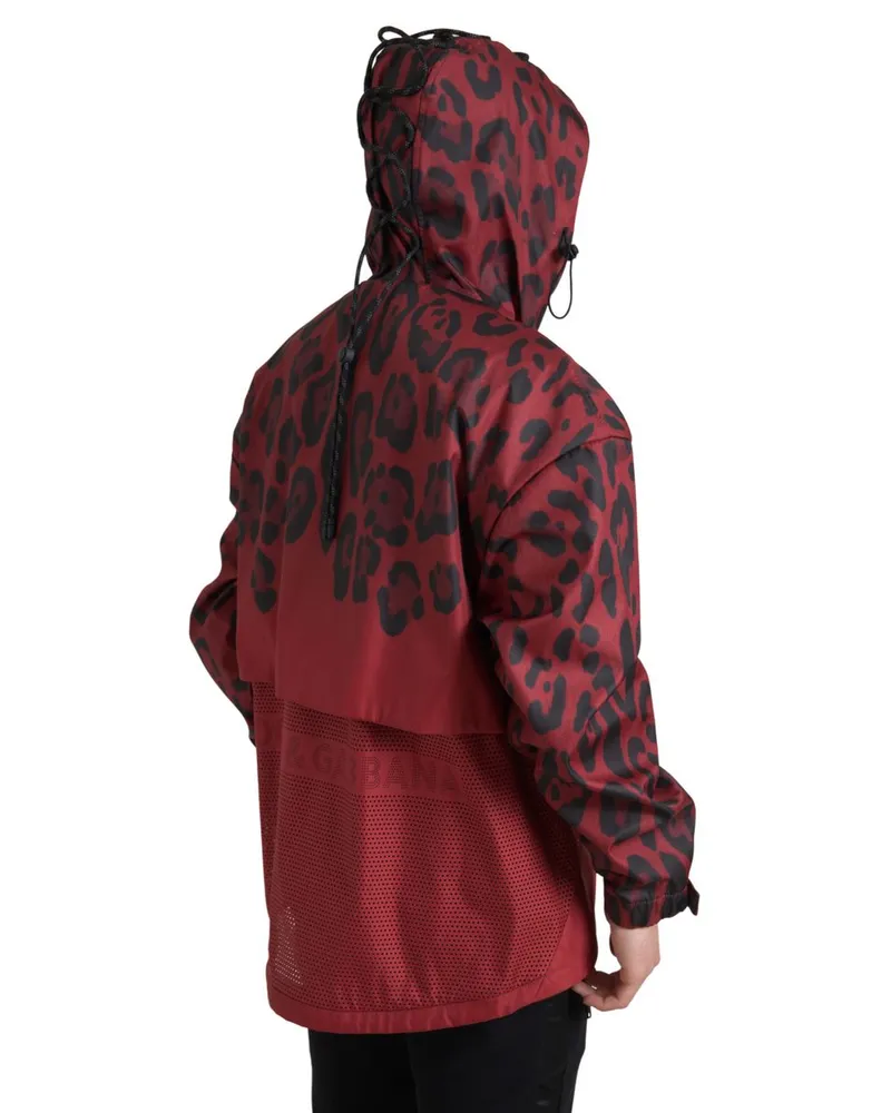 Dolce & Gabbana Men's Red Leopard Hooded Rain Coat Jacket Cotton Clothing Red