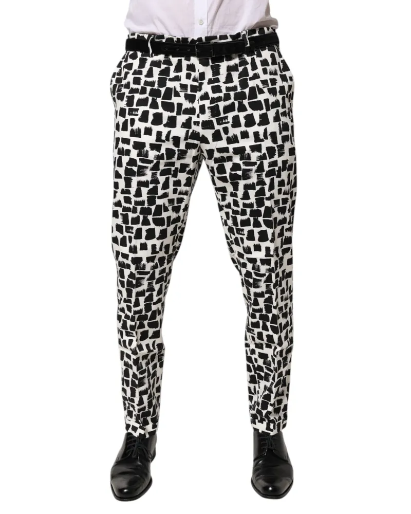 Dolce & Gabbana Men's Black White Abstract Print Cotton Blend Pants Black-White Elastane Black/white Multicolor