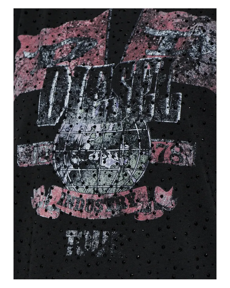 Diesel Crystal-Embellished Graphic Print T-Shirt — Black Black