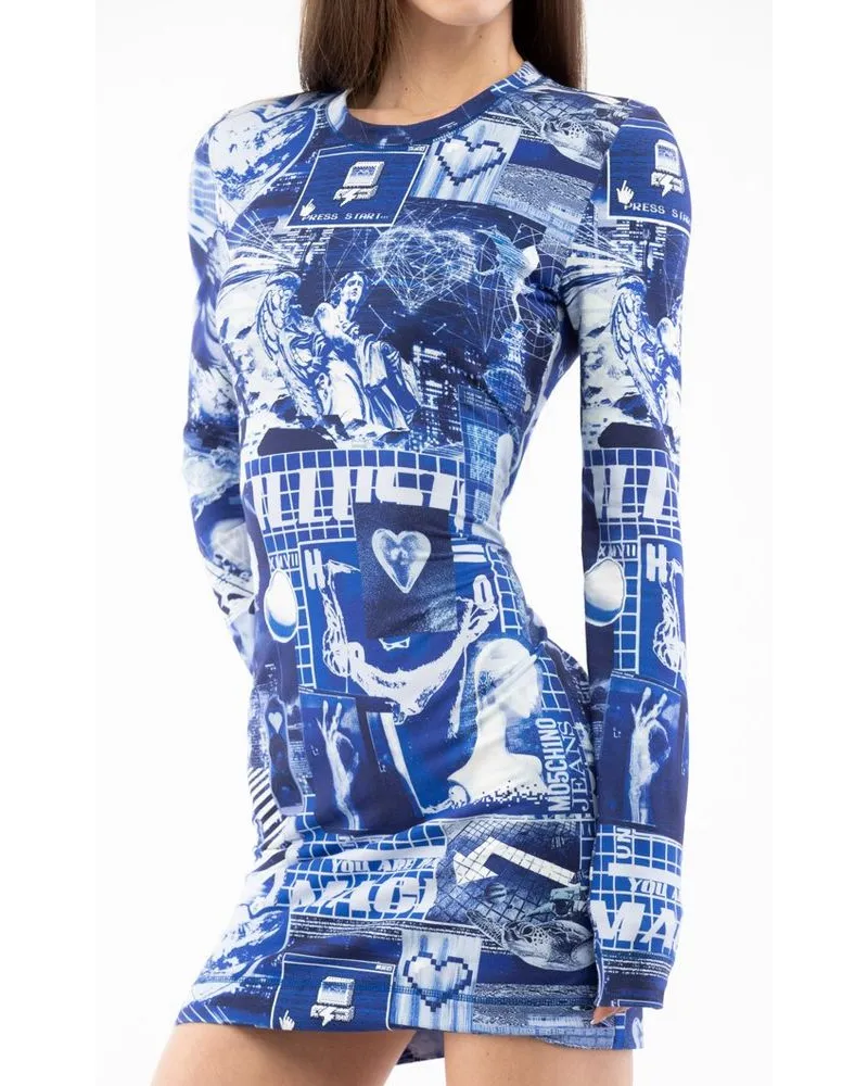 Moschino Women's Multicolor Cotton Casual Dress Blue