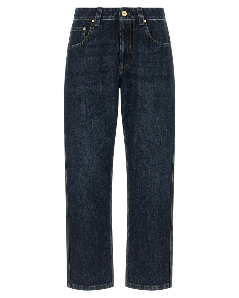 Brunello Cucinelli Women's Blue Cotton Straight-Leg Jeans Clothing Blue