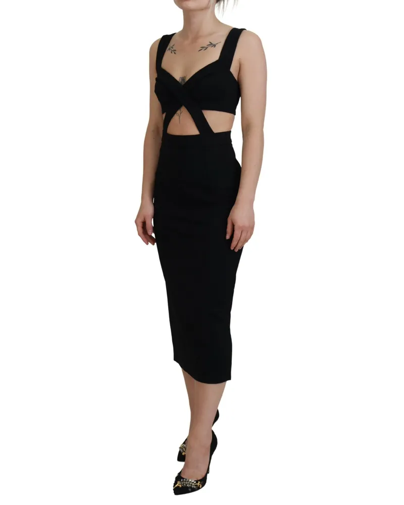 Dolce & Gabbana Women's Black Viscose Bodycon Sheath Midi Dress Black
