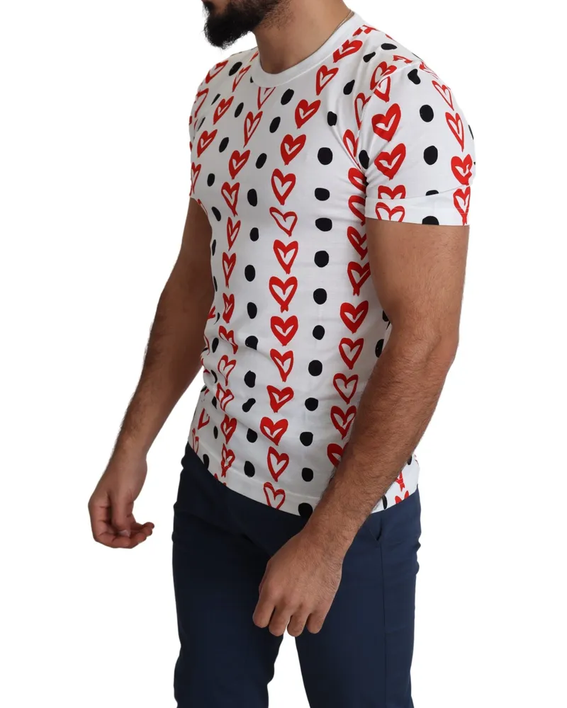 Dolce & Gabbana White Hearts Print Cotton Men Top T-Shirt White