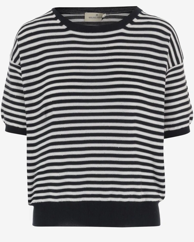 Bruno Manetti Women's Striped Cotton Sweater Black-White Black/white Black