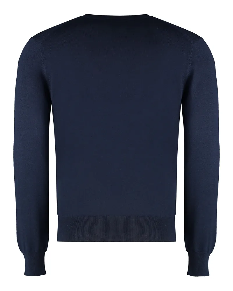 Gucci Men's Crew-Neck Wool Sweater Blue Wool; Ribbed Edges: Polyester Sweatshirts Blue