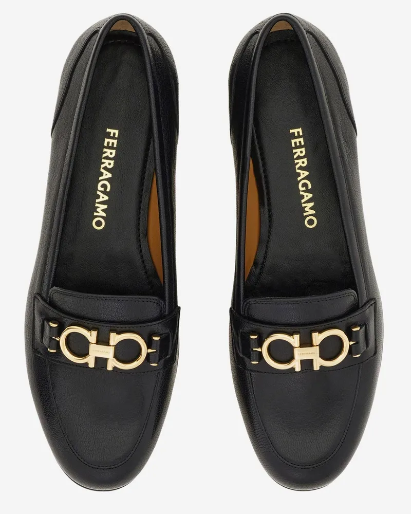 Ferragamo Women's Loafers Leather Loop Black Black