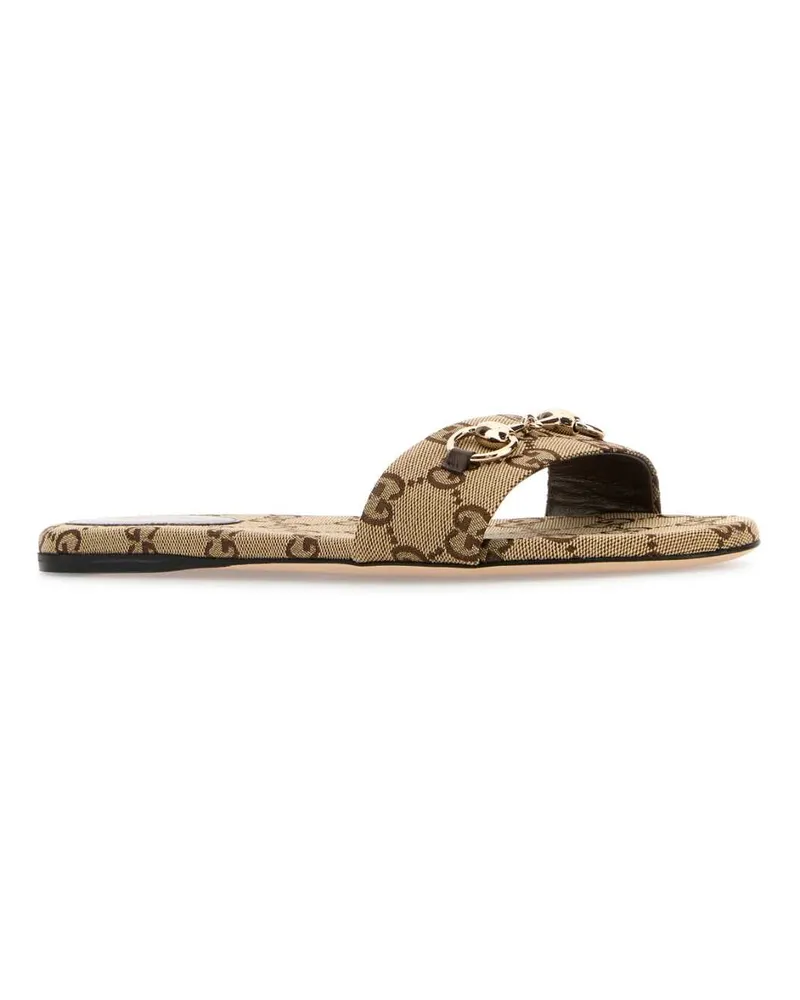 Gucci Women's Gg Fabric Slippers Monogram Flat Shoes Beige