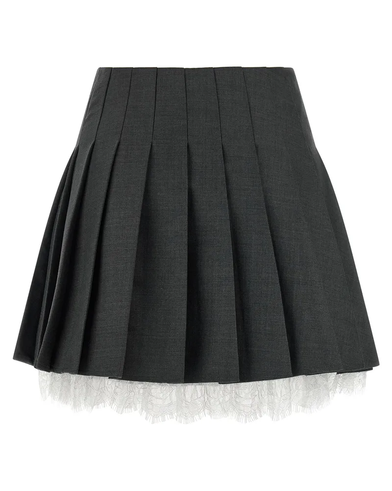 Self-Portrait Pleated Wool-Blend Skirt — Charcoal Charcoal