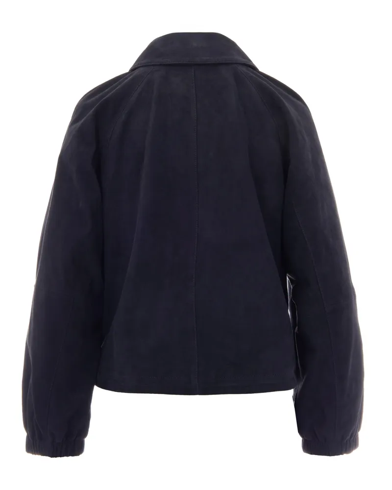 Max Mara Women's Suede Jacket Blue Goat Leather Blue