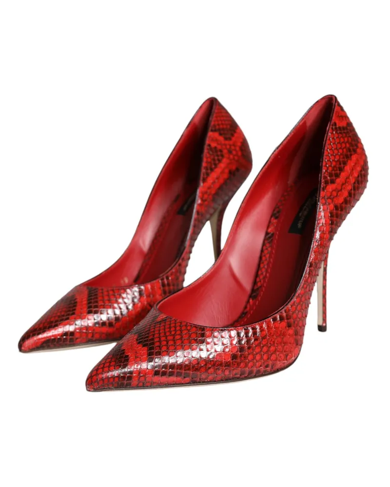 Dolce & Gabbana Women's Red Leather Stiletto High Heels Pumps Shoes Python Calf Red