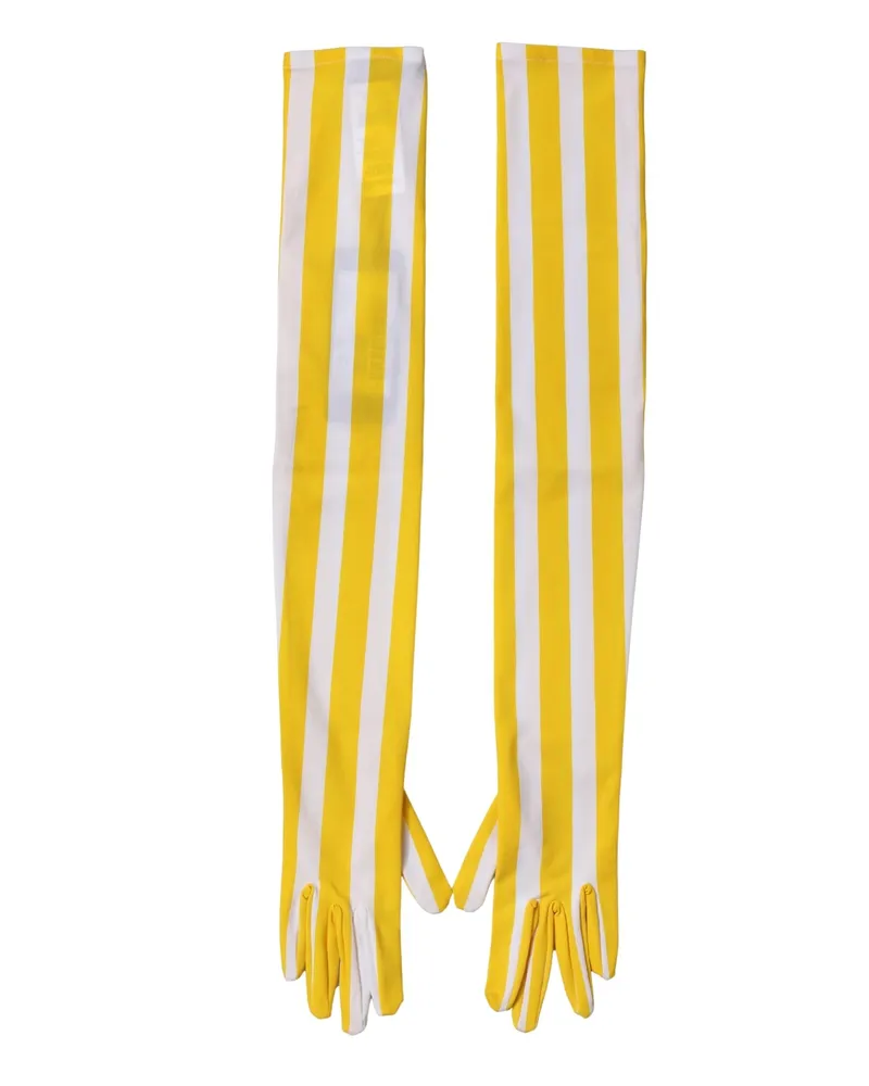 Dolce & Gabbana Yellow White Stripes Nylon Elbow Length Women Gloves Elastane Yellow