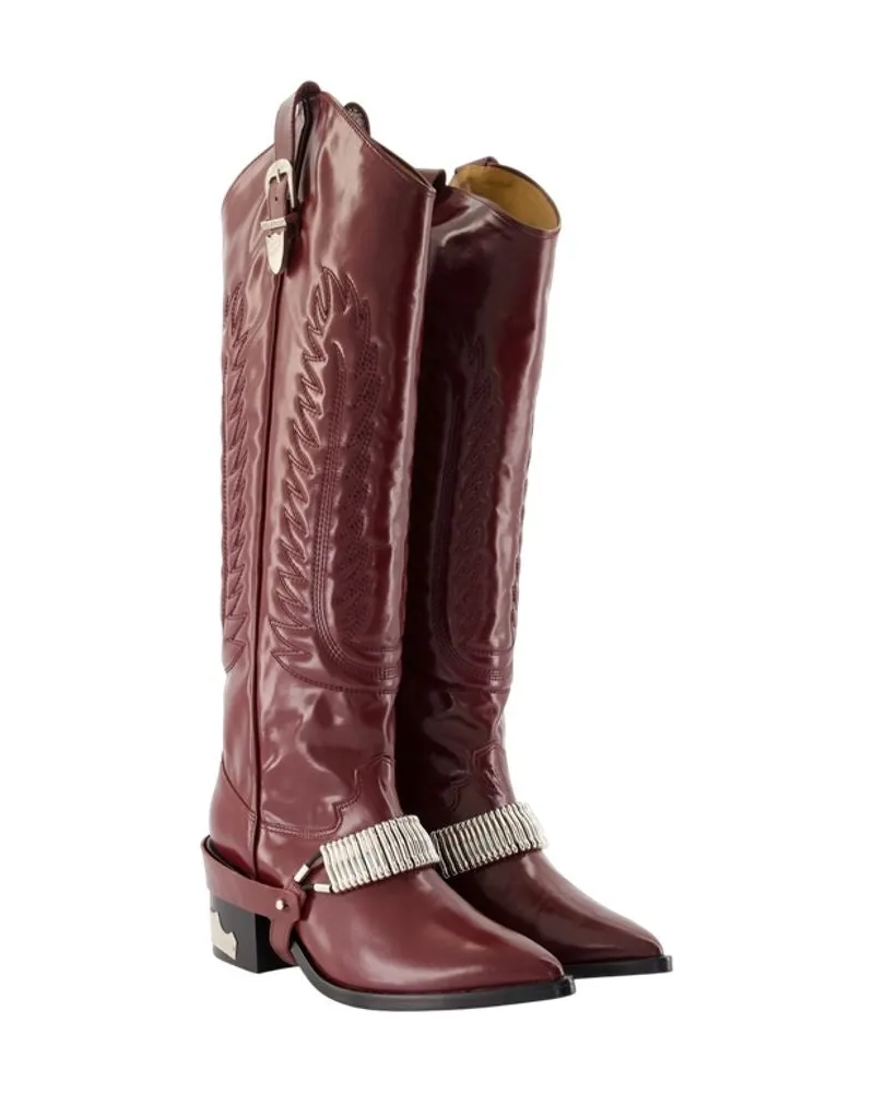 Toga Embroidered Leather Boot — Burgundy 