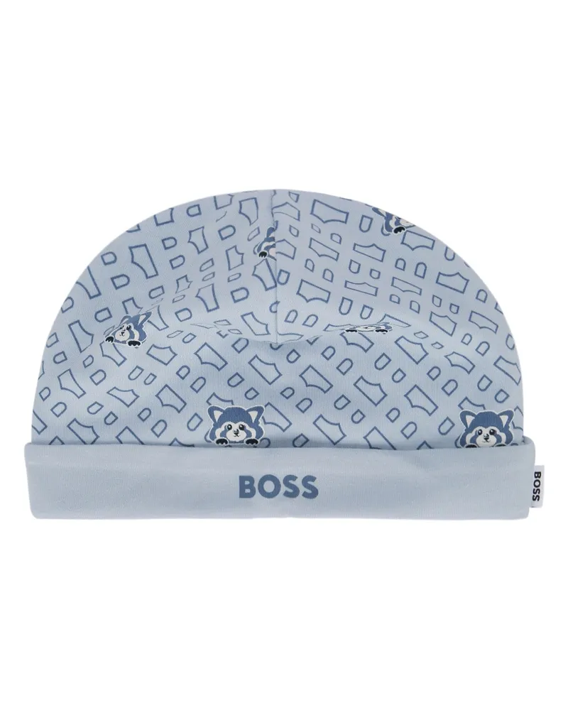 HUGO BOSS Boys' Ens.body+bavoir+bonnet Ciel Cotton - Trimming: Costumi Da Bagno Swimwear Blue