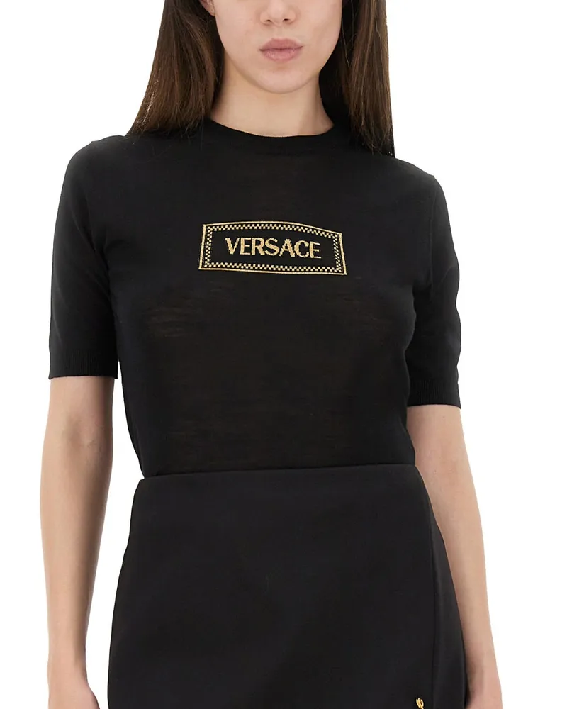 Versace Logo Virgin Wool Knit Sweater — Black Black