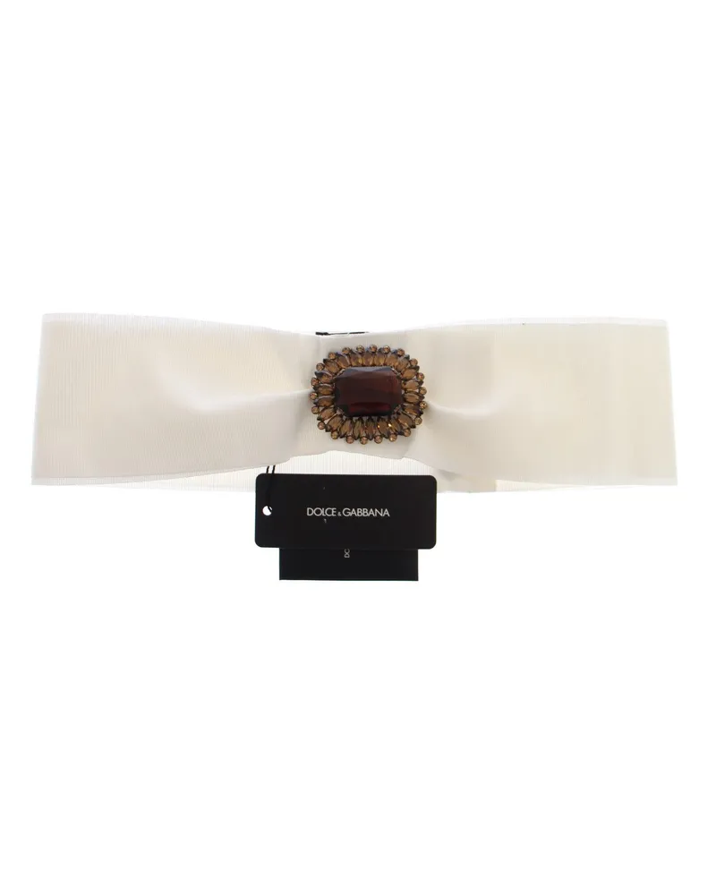 Dolce & Gabbana Women's White Crystal Brass Wide Waist Runway Belt Cotton White