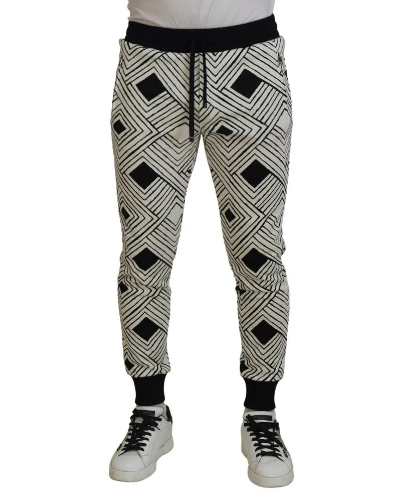 Dolce & Gabbana Men's Black White Cotton Trousers Sport Pants White