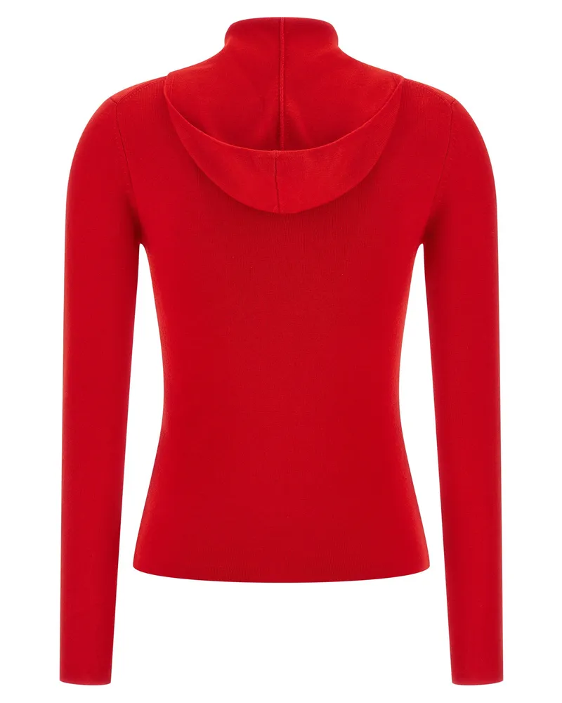 Victoria Beckham Ribbed Wool Hooded Cardigan — Red Red