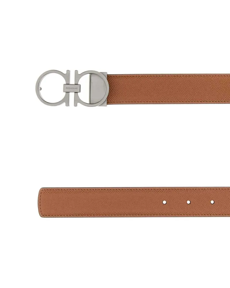 Ferragamo Men's Biscuit Leather Reversible Belt Naturalenero Cinture Beige