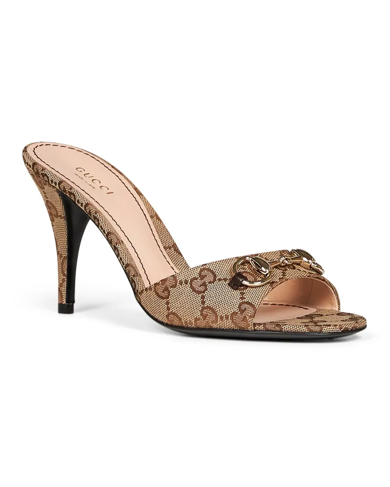Gucci Women's Slide Sandals Horsebit Beige Polyester Beige