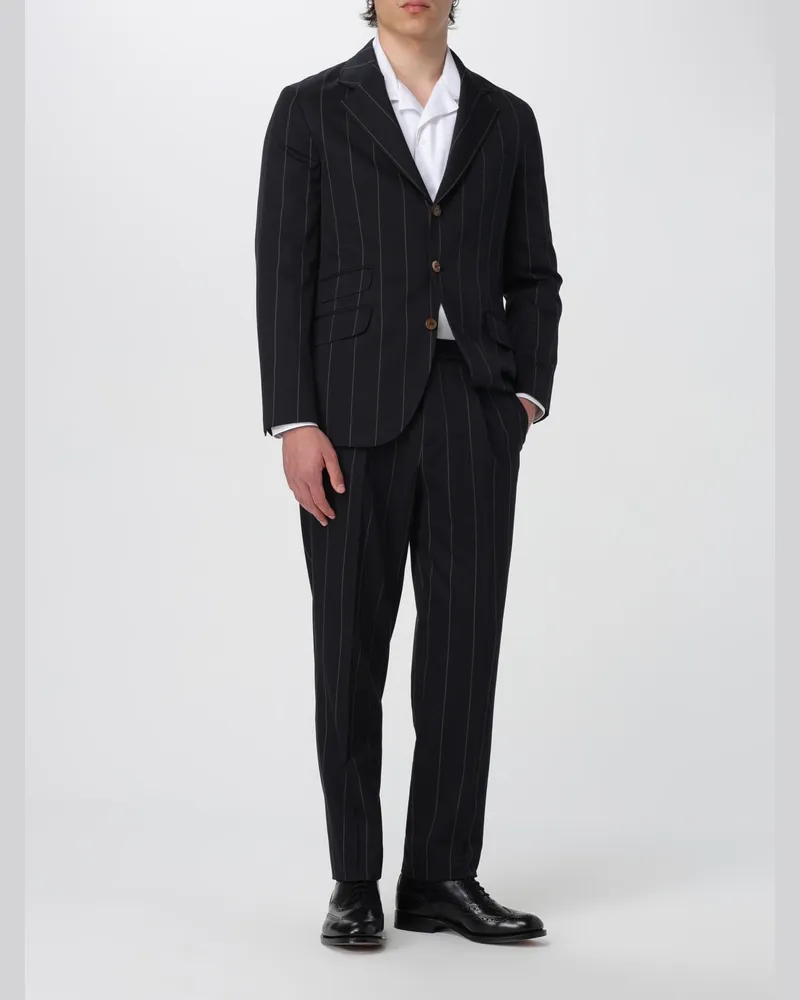 Brunello Cucinelli Mens Black Wool Pinstripe Trousers Black