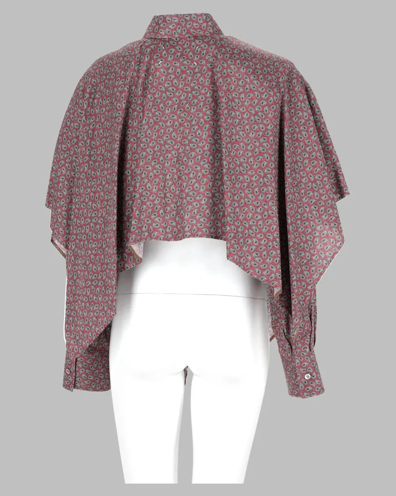 Maison Margiela Paisley Cape-Sleeve Shirt — Burgundy Burgundy