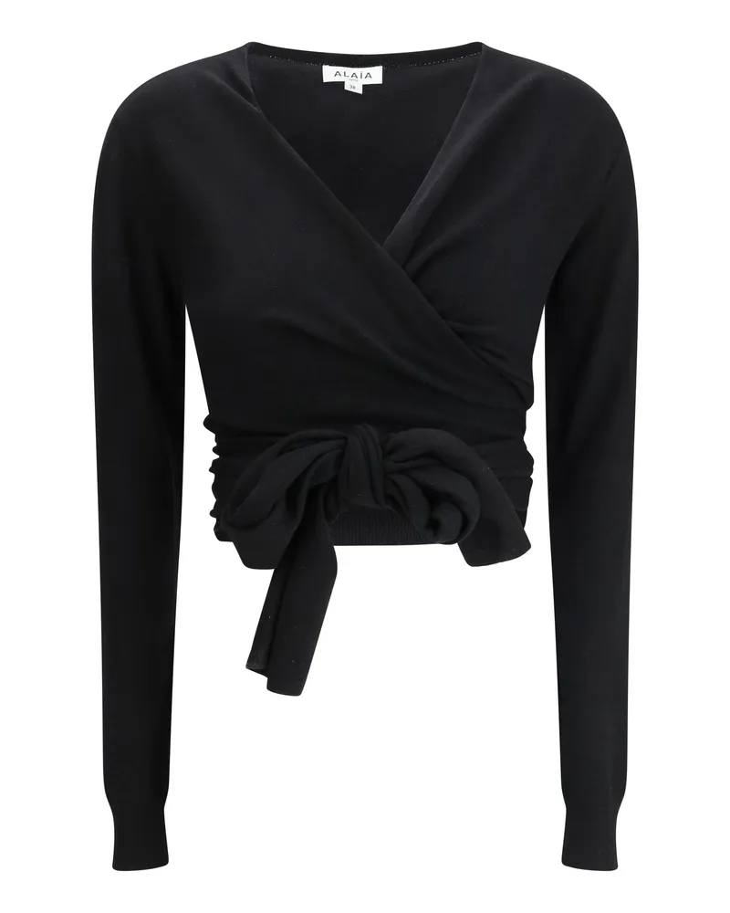 Alaïa Women's Wrap Top Wool-Cashmere Black Tops Black