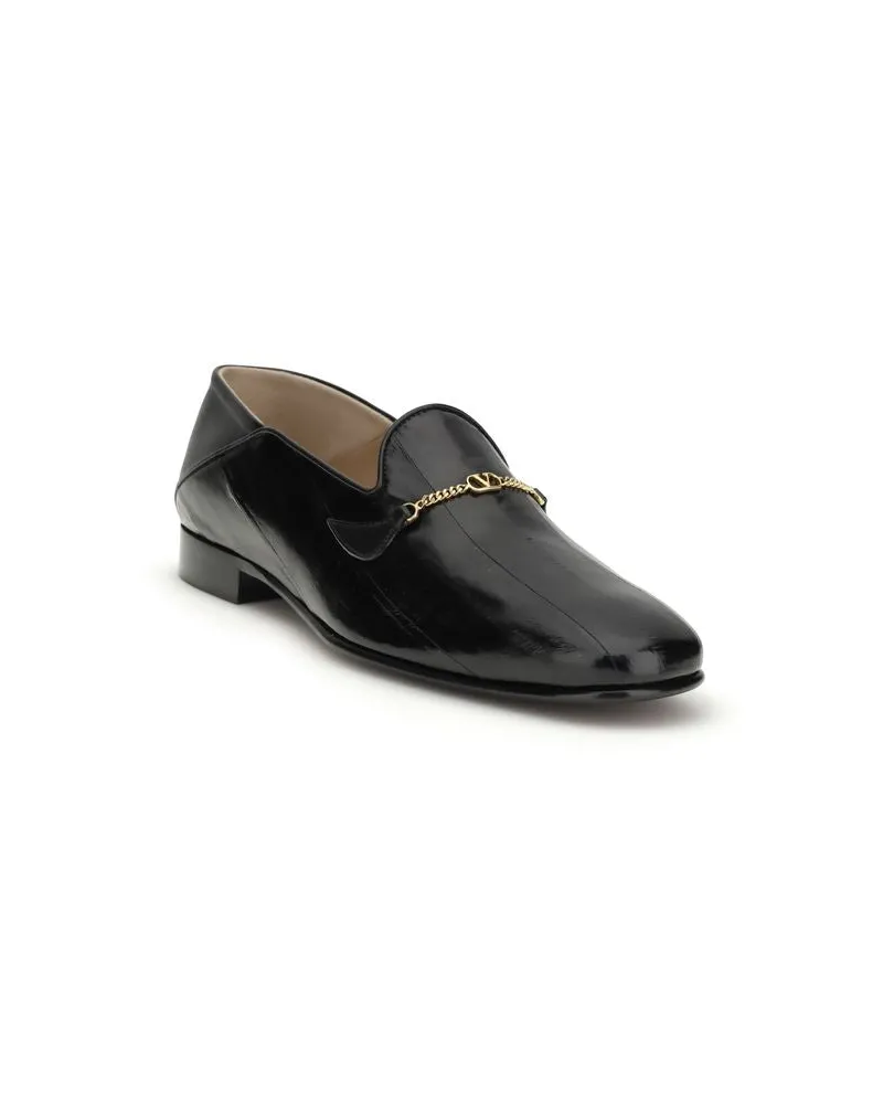 Valentino Garavani Men's Black Calf Leather Bos Taurus Slip-On Loafers Black