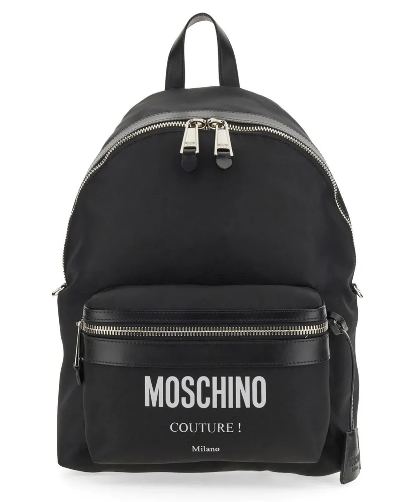 Moschino Men's Large Black Backpack With Logo Polyester Backpacks Black