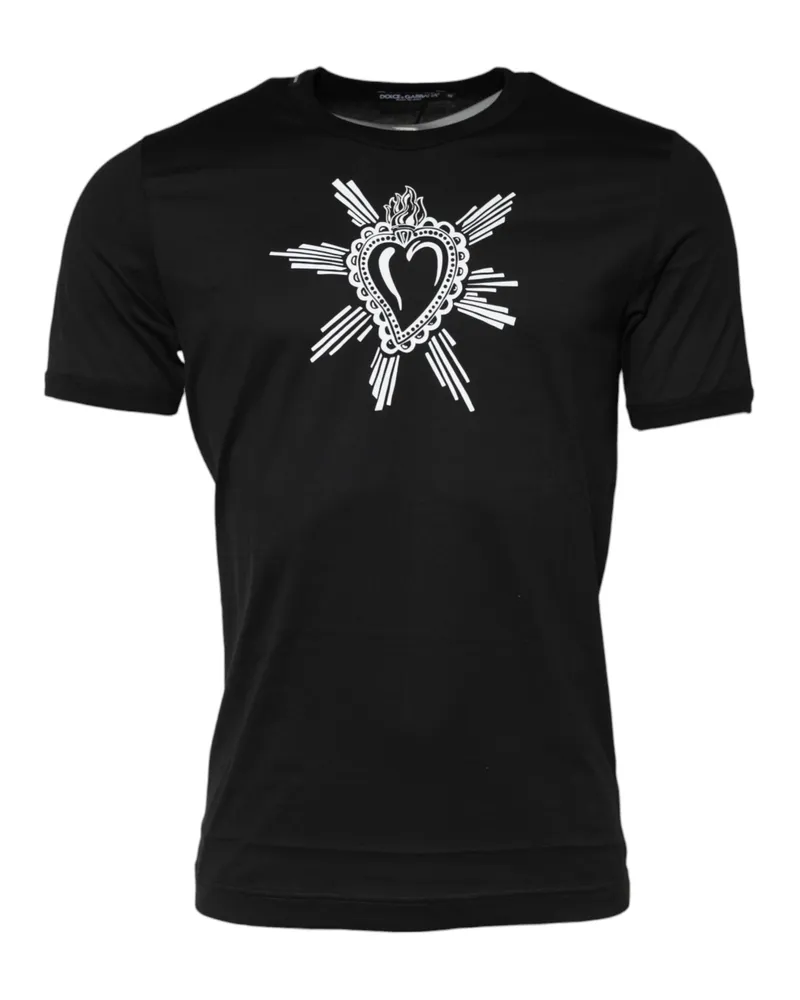 Dolce & Gabbana Men's Black Sacred Heart Cotton Crew Neck T-Shirt Black