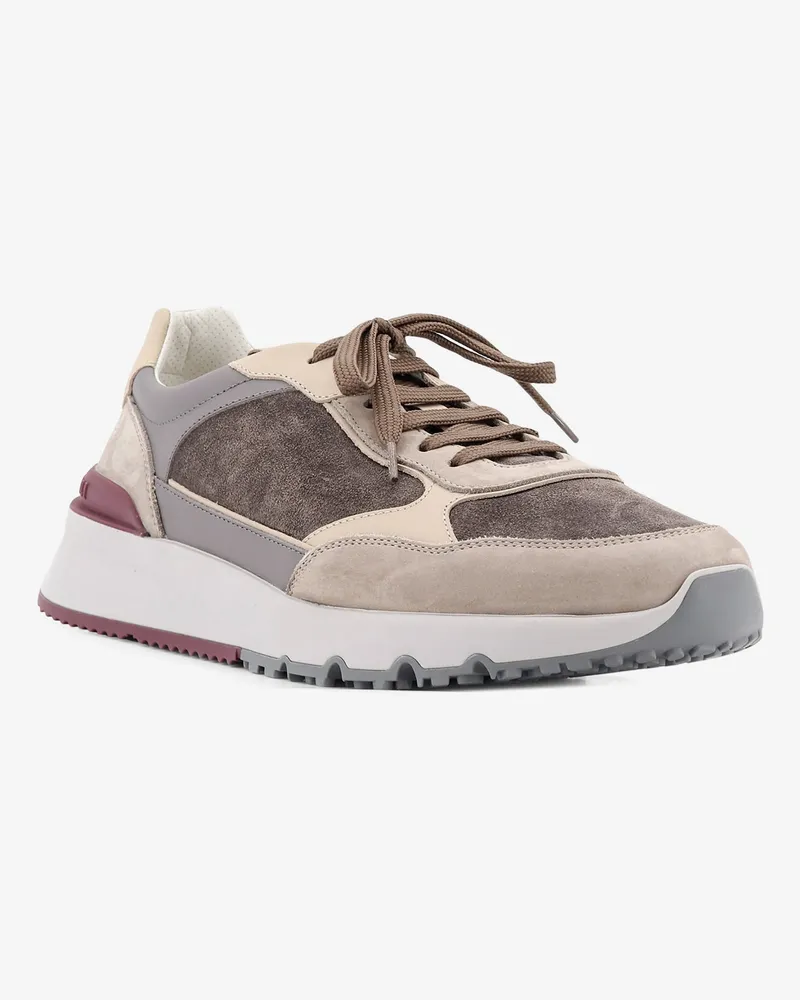 Brunello Cucinelli Men's Sneakers Suede With Leather Inserts Grey Leather-Rubber Trainers Leather/rubber Gray