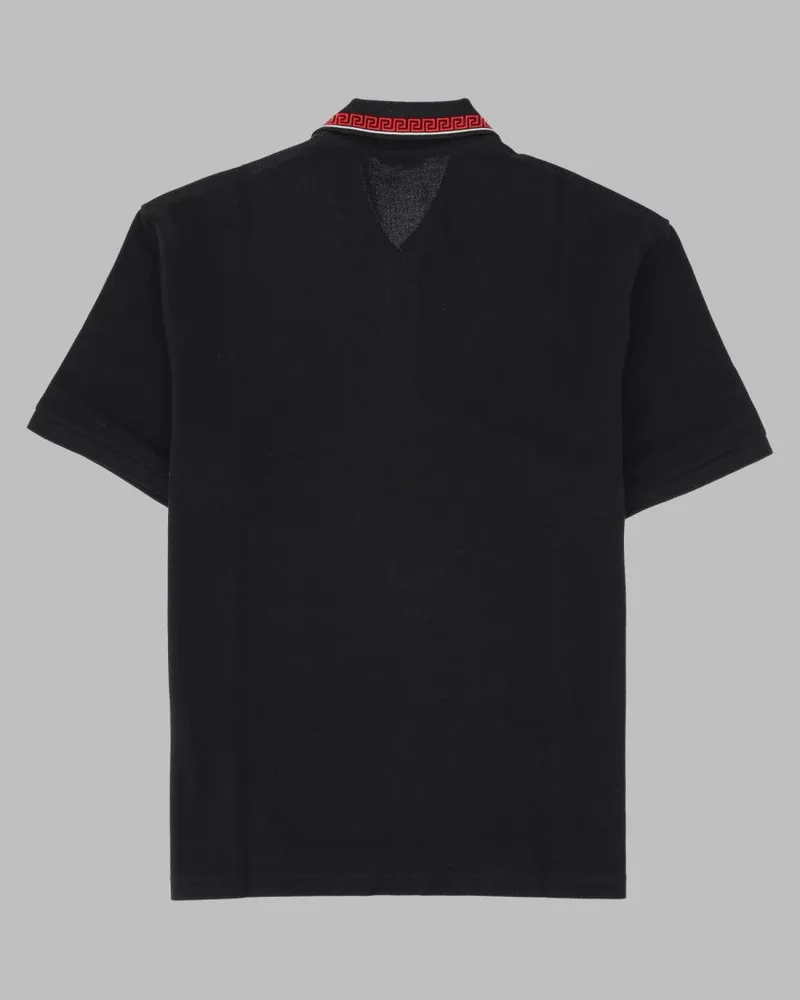 Versace Greca-Embroidered Polo Shirt — Black Black